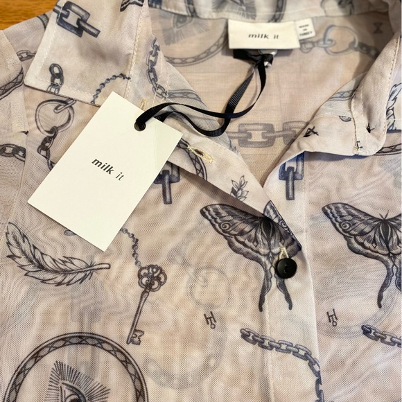 Milk It by Dolls Kill Button Up NWT - Sheer Tatto Print- EU 8 US 4 - Picture 4 of 14